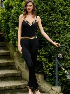 Strandhose & Jumpsuit|Lounge-Wear^Gattina Hose mit Seide TESSA schwarz-gold von schwarz mit gold