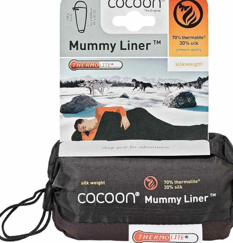 Seidenschlafsack^Cocoon Innenschlafsack mit Seide MUMMY LINER Thermolite Silk von ® volcano grey (dunkelgrau)