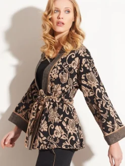 Lounge-Wear|Strickjacken & -Mäntel^Chiara Fiorini Jacke JACQUARD schwarz-zimt von schwarz mit zimt-beige