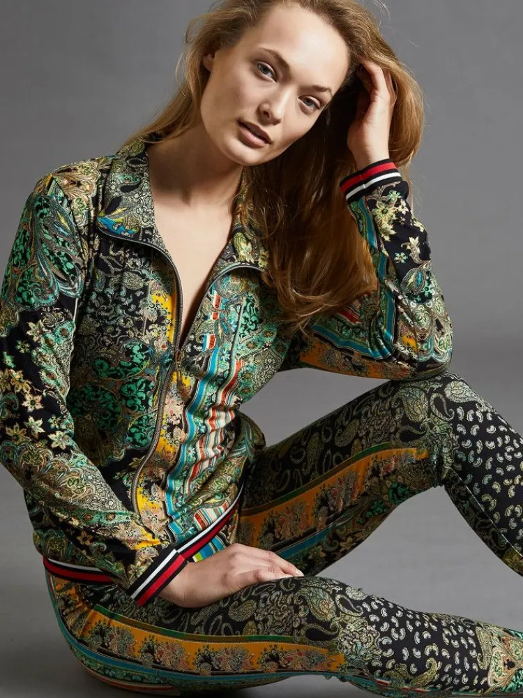 Freizeit- & Reisekleidung|Lounge-Wear^Fu00fcrstenberg Jersey Freizeitanzug 2tlg. CHATEAU DE VERSAILLES grün schwarz von Fürstenberg grün gold auf schwarzer Druck