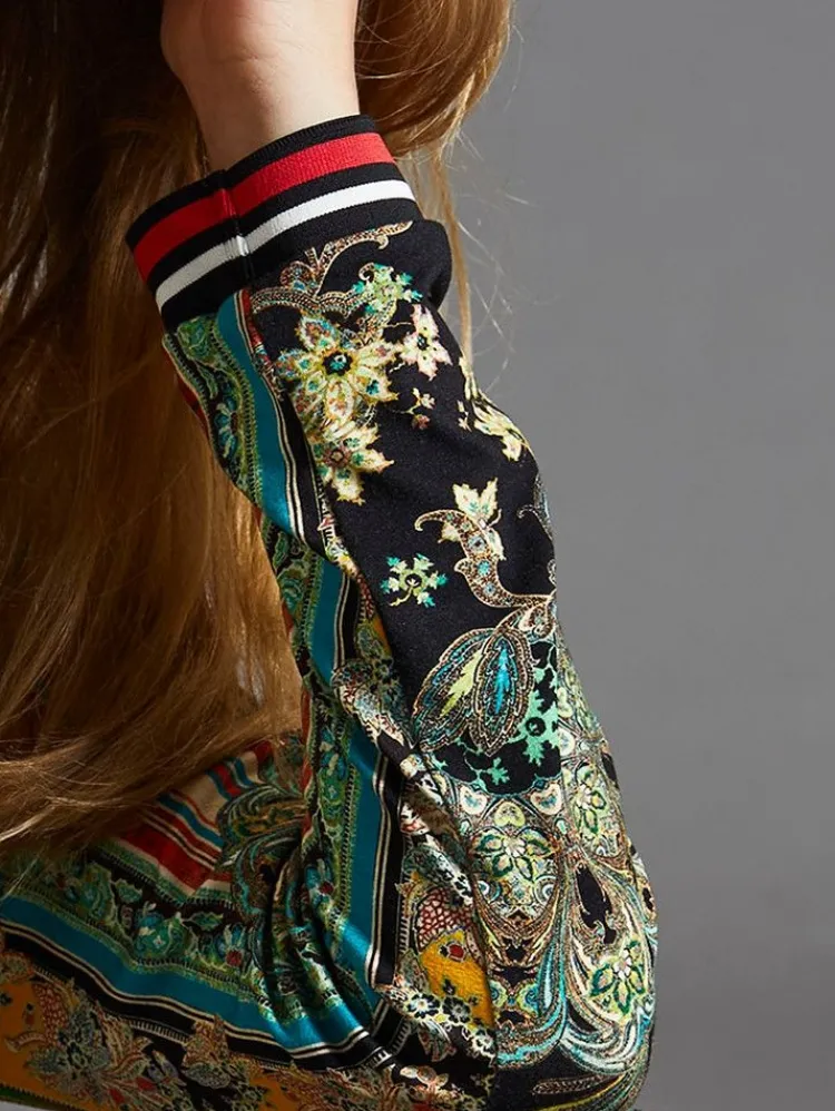 Freizeit- & Reisekleidung|Lounge-Wear^Fu00fcrstenberg Jersey Freizeitanzug 2tlg. CHATEAU DE VERSAILLES grün schwarz von Fürstenberg grün gold auf schwarzer Druck