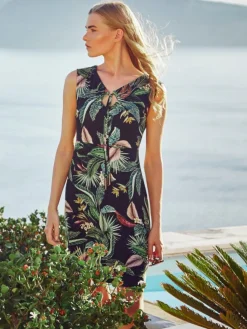 Strandkleider & Sommerkleider^Fu00fcrstenberg Jersey Strandkleid EXOTIC LEAVES von Fürstenberg schwarz grün