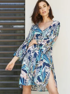 Strandkleider & Sommerkleider|Kaftan, Tunika & Pareo^Ritratti Kaftan SEYCHELLES blau-bunt von Mare blau mit floralem Muster