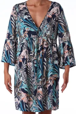 Strandkleider & Sommerkleider|Kaftan, Tunika & Pareo^Ritratti Kaftan SEYCHELLES blau-bunt von Mare blau mit floralem Muster