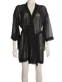 Morgenmantel Kurz|Morgenmantel Mit Seide^Marjolaine Kimono 100% Seide FIDJI MOUSSELIN schwarz von schwarz komplett und transparent
