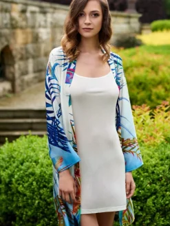 Morgenmantel Kurz|Morgenmantel Aus Satin^Gattina Kimono Baumwolle mit Seide LIV weiß bunt von