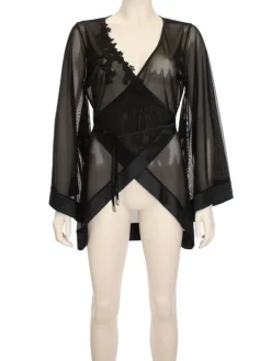 Lounge-Wear|Morgenmantel Kurz^RCrescentini Kimono Tüll BATGIRL von Black Mirror schwarz