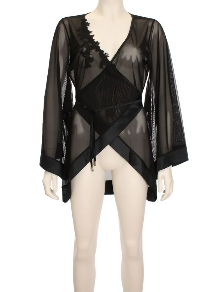 Lounge-Wear|Morgenmantel Kurz^RCrescentini Kimono Tüll BATGIRL von Black Mirror schwarz