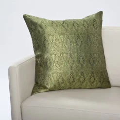 Sofakissen^Seidenwolke Kissenhülle MADRAS aus handgewebtem Seidenbrokat schwarz grün oder rubin-rot - jeweils mit goldenem Metallfaden verwoben