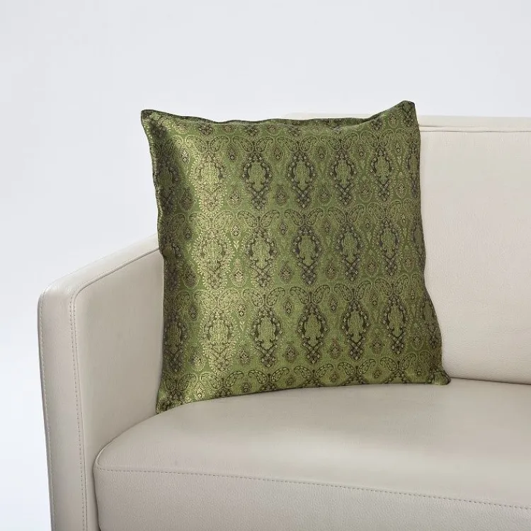 Sofakissen^Seidenwolke Kissenhülle MADRAS aus handgewebtem Seidenbrokat schwarz grün oder rubin-rot - jeweils mit goldenem Metallfaden verwoben