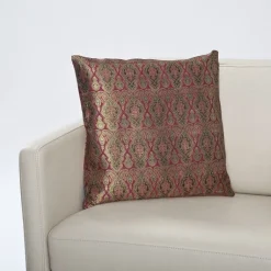 Sofakissen^Seidenwolke Kissenhülle MADRAS Paisleymuster Seidenbrokat schwarz grün oder rubin-rot - jeweils mit goldenem Metallfaden verwoben