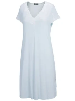 Edle Nachthemden^Fu00fcrstenberg Kurzarm Nachtkleid BLU SKY von Fürstenberg Black Label cremeweiß oder hellblau mit Spitze