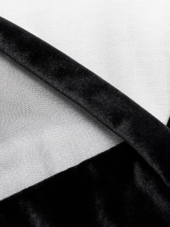 Morgenmantel Kurz^Cadolle Kurzer Morgenmantel KIMONO TULLE Tüll schwarz von schwarz mit Samt