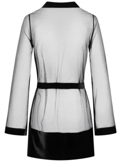 Morgenmantel Kurz^Cadolle Kurzer Morgenmantel KIMONO TULLE Tüll schwarz von schwarz mit Samt