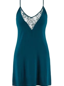 Edle Nachthemden|Alle Negligés^Aubade Kurzes Negligé LAZY DAYS mit Modal und Seide von schwarz und smaragdgrün