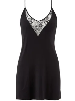 Edle Nachthemden|Alle Negligés^Aubade Kurzes Negligé LAZY DAYS mit Modal und Seide von schwarz und smaragdgrün