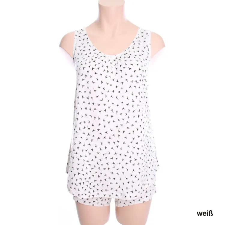 Seidenpyjama^Kokon Zwo Kurzpyjama Seidenmix mit Vogeldruck von schwarz oder weiß mit Vogeldruck