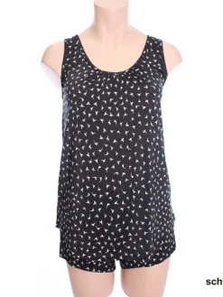 Seidenpyjama^Kokon Zwo Kurzpyjama Seidenmix mit Vogeldruck von schwarz oder weiß mit Vogeldruck