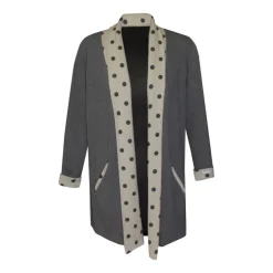 Lounge-Wear|Hausmantel (Warm)^Gattina Kuschel-Baumwolle Hausjacke CASUAL von grau mit beige gepunktet