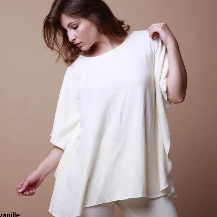 Lounge-Wear|Kurzarm^Gattina Kuschel-Baumwolle Poncho / Bigshirt CASUAL von schwarz oder wollweiß