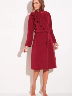 Bademantel|Lounge-Wear^Chiara Fiorini Kuscheliger Morgenmantel mit Viscose Fleece kurz von himbeere oder dunkelblau