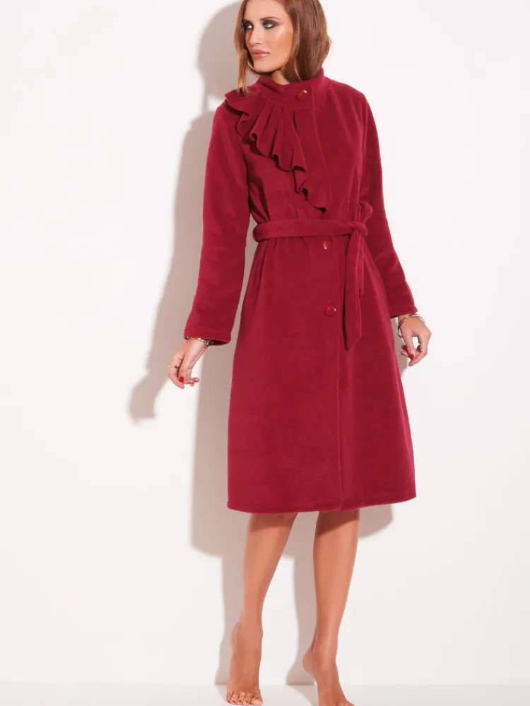 Bademantel|Lounge-Wear^Chiara Fiorini Kuscheliger Morgenmantel mit Viscose Fleece kurz von himbeere oder dunkelblau