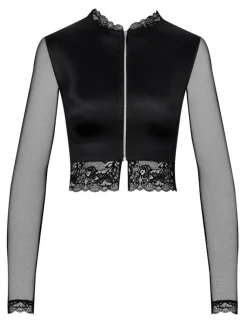 Shirt Mit Spitze|Langarm^Cadolle Langarm Minitop DIAMANT Satin von schwarz