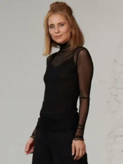 Shirts Mit Seide|Mit Rollkragen^Kokon Zwo Langarm Rollkragen Shirt NETZTÜLL 100% Seide von