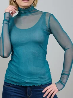 Shirts Mit Seide|Mit Rollkragen^Kokon Zwo Langarm Rollkragen Shirt NETZTÜLL 100% Seide von