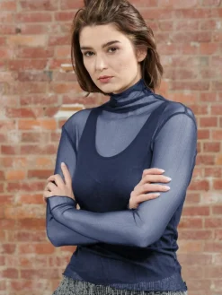 Shirts Mit Seide|Mit Rollkragen^Kokon Zwo Langarm Rollkragen Shirt NETZTÜLL 100% Seide