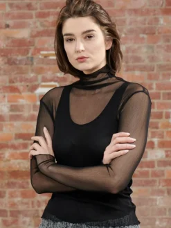 Shirts Mit Seide|Mit Rollkragen^Kokon Zwo Langarm Rollkragen Shirt NETZTÜLL 100% Seide