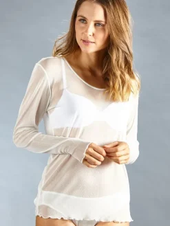 Shirts Mit Seide|Langarm^Kokon Zwo Langarm Rundhals Shirt NETZTÜLL 100% Seide von