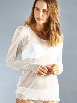 Shirts Mit Seide|Langarm^Kokon Zwo Langarm Rundhals Shirt NETZTÜLL 100% Seide von