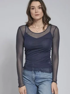 Shirts Mit Seide|Langarm^Kokon Zwo Langarm Rundhals Shirt NETZTÜLL 100% Seide von