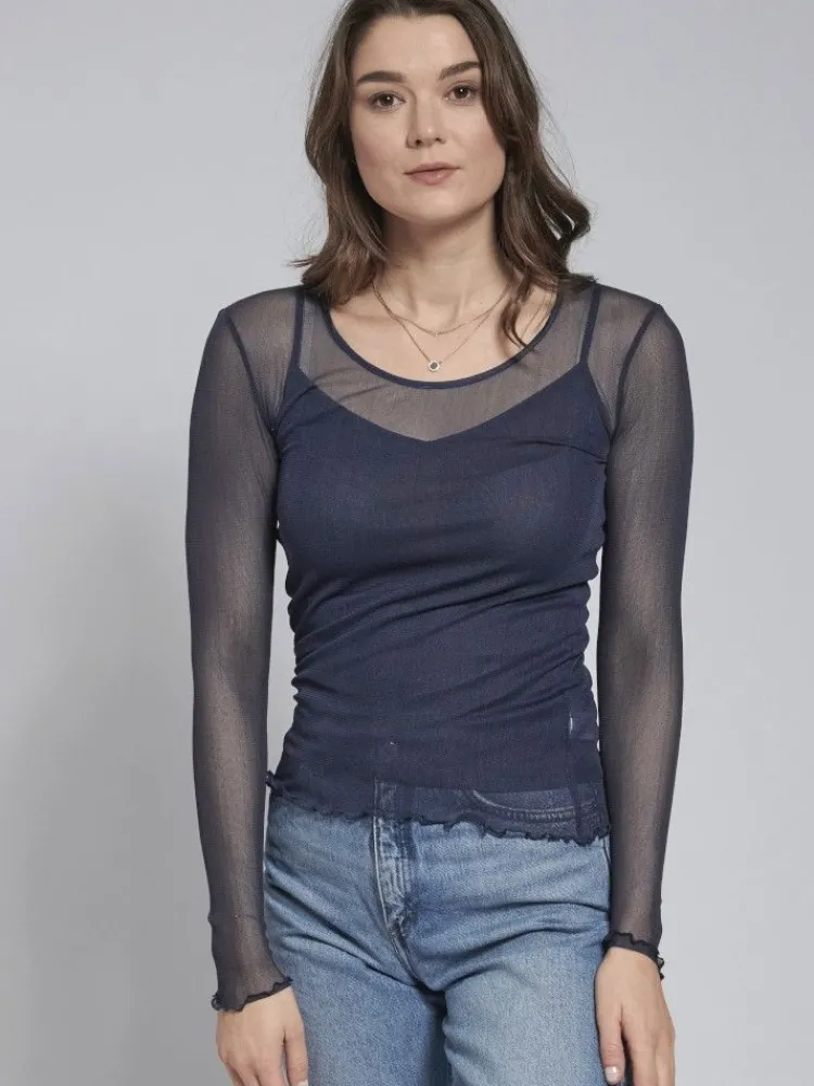 Shirts Mit Seide|Langarm^Kokon Zwo Langarm Rundhals Shirt NETZTÜLL 100% Seide von