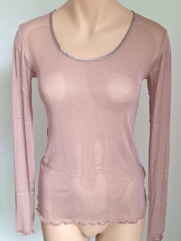 Shirts Mit Seide|Langarm^Kokon Zwo Langarm Rundhals Shirt NETZTÜLL 100% Seide von