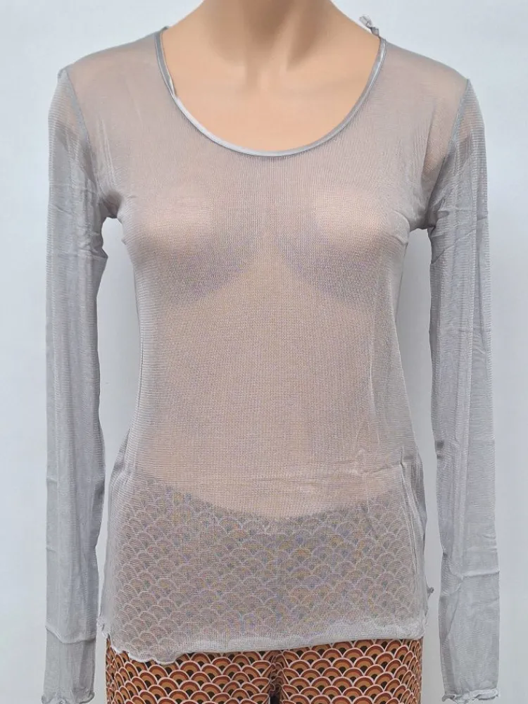 Shirts Mit Seide|Langarm^Kokon Zwo Langarm Rundhals Shirt NETZTÜLL 100% Seide von