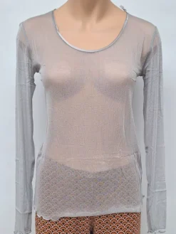 Shirts Mit Seide|Langarm^Kokon Zwo Langarm Rundhals Shirt NETZTÜLL 100% Seide von