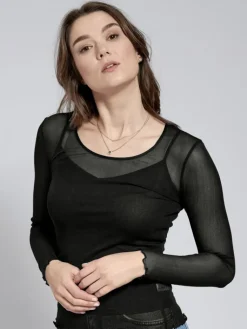 Shirts Mit Seide|Langarm^Kokon Zwo Langarm Rundhals Shirt NETZTÜLL 100% Seide von