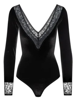 Langarm|Alle Bodys^Cadolle Langarm Samt-Body FLOQUI schwarz von schwarz mit Borte