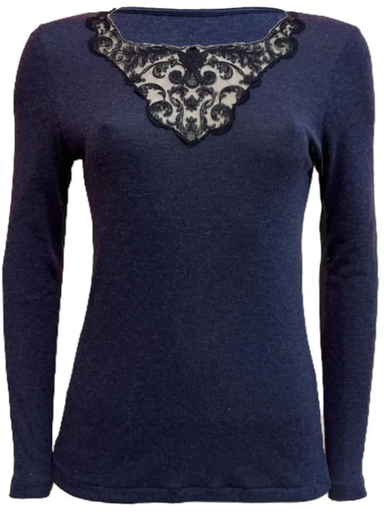 Shirt Mit Spitze|Langarm^Madiva Langarm Shirt Kim mit Spitze von Modal mit Wolle