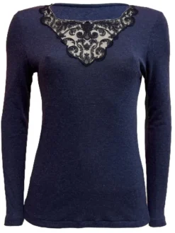 Shirt Mit Spitze|Langarm^Madiva Langarm Shirt Kim mit Spitze von Modal mit Wolle