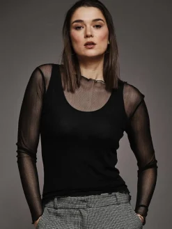 Shirts Mit Seide|Langarm^Kokon Zwo Langarm U-Boot Shirt NETZTÜLL 100% Seide von