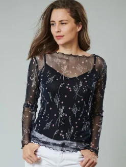 Shirts Mit Seide|Langarm^Kokon Zwo Langarm U-Boot Shirt NETZTÜLL 100% Seide von