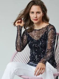 Shirts Mit Seide|Langarm^Kokon Zwo Langarm U-Boot Shirt NETZTÜLL 100% Seide von