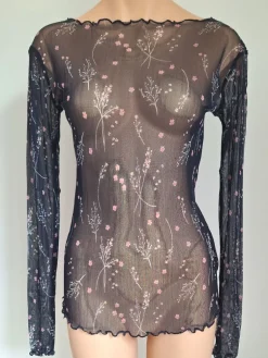 Shirts Mit Seide|Langarm^Kokon Zwo Langarm U-Boot Shirt NETZTÜLL 100% Seide von