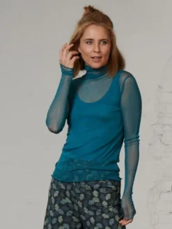 Shirts Mit Seide|Langarm^Kokon Zwo Langarm U-Boot Shirt NETZTÜLL 100% Seide von