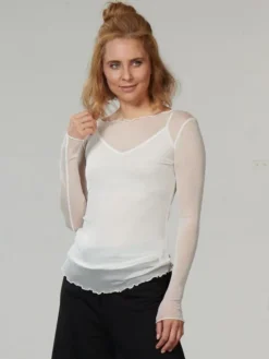 Shirts Mit Seide|Langarm^Kokon Zwo Langarm U-Boot Shirt NETZTÜLL 100% Seide von