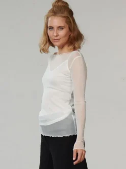 Shirts Mit Seide|Langarm^Kokon Zwo Langarm U-Boot Shirt NETZTÜLL 100% Seide von