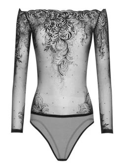 Langarm|Alle Bodys^Cadolle Langarm-Body ARABESQUE Tüll schwarz von schwarz mit Muster
